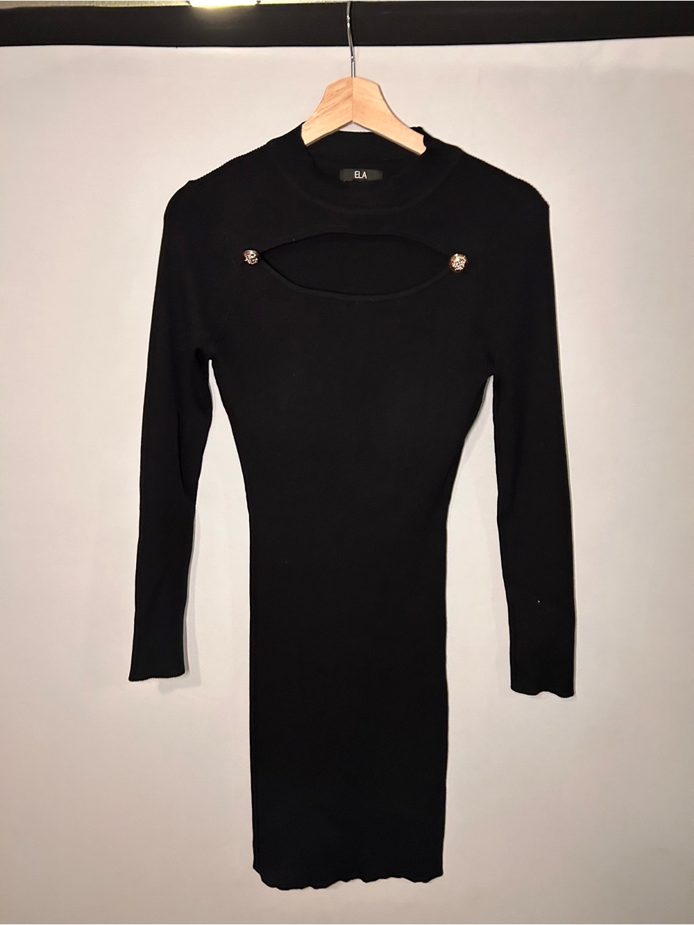 ELA Black Ribbed Cutout Bodycon Midi Dress Size 10 - Picture 2 of 5
